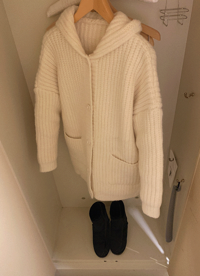 [Wool/High-quality] Thick rib hood cardigan (2color)