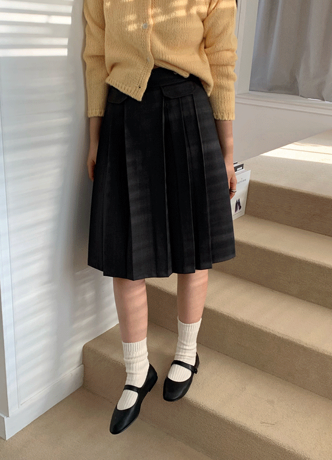 Pocket pleats midi skirts (2color)
