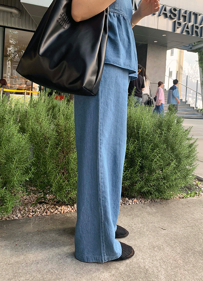Mid denim banding pants (1color)